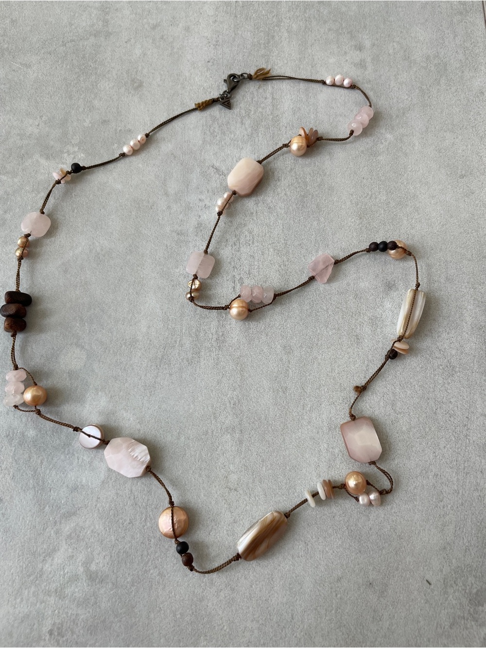 Silpada Pink Pearl Rose Quartz Long Necklace N1428 .925 Sterling Silver Silk